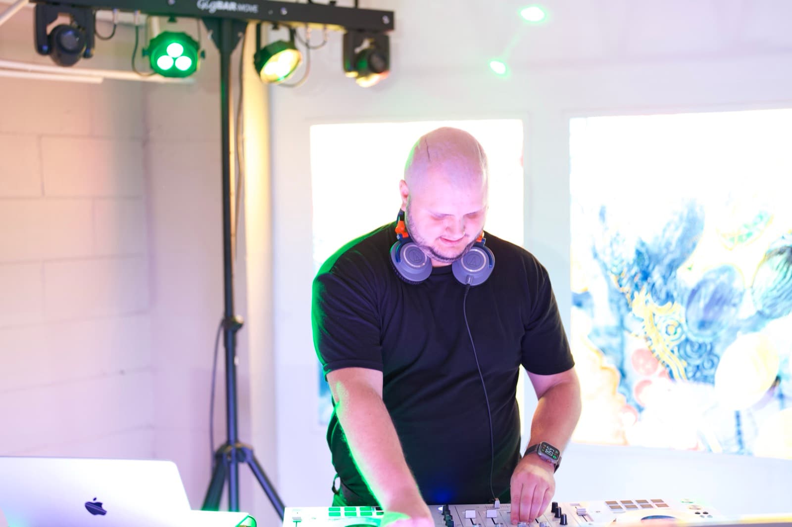 David Kile DJing at art gallery